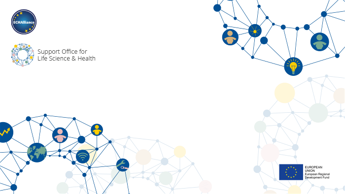 Illustration med olika symboler, EU-logotypen och texten Support Office for Life Science and Health