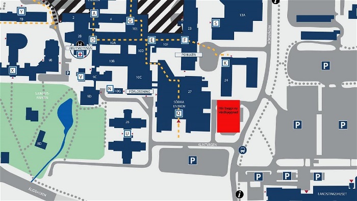 En röd ruta visar var byggnad 29 ska byggas.