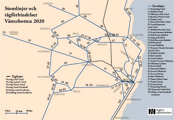 Stomlinjertrafik och tåglinjer, karta